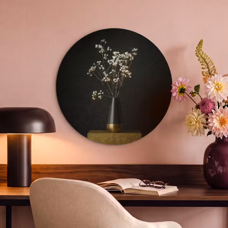 Akoestisch schilderij rond - Bloembollen - Wit - Vaas - Minimalistisch — 2