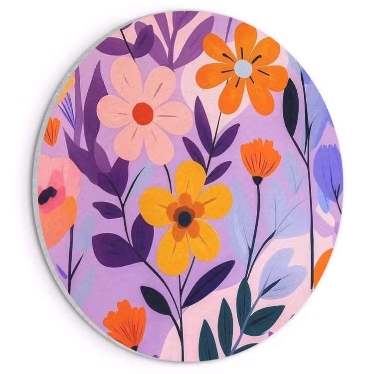 Akoestisch schilderij rond - Bloemen - Kleurrijk - Bladeren — 1