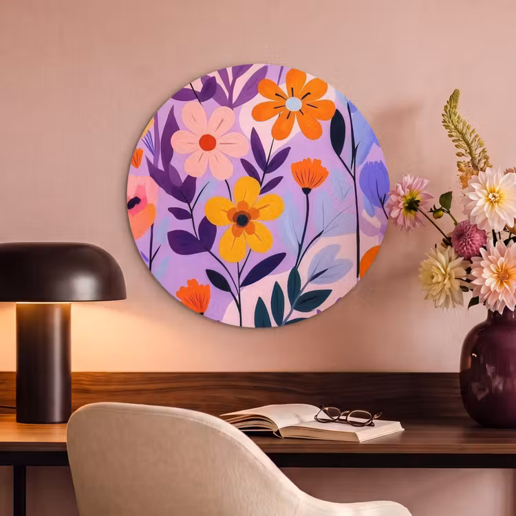 Akoestisch schilderij rond - Bloemen - Kleurrijk - Bladeren — 2