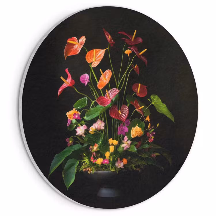 Akoestisch schilderij rond - Bloemen - Vaas - Kleurrijk — 1