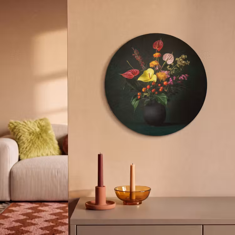 Akoestisch schilderij rond - Bloemen - Vaas - Zwart — 3