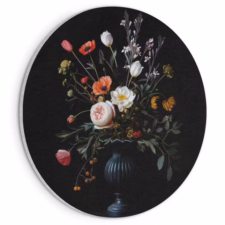 Akoestisch schilderij rond - Bloemstuk - Vaas - Zwart — 1