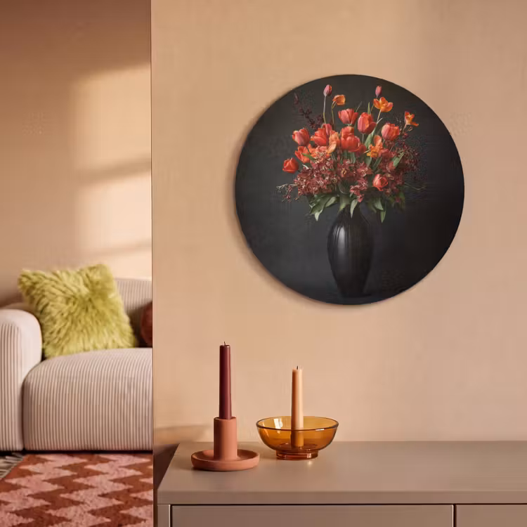 Akoestisch schilderij rond - Boeket - Tulpen - Vaas - Rood — 3