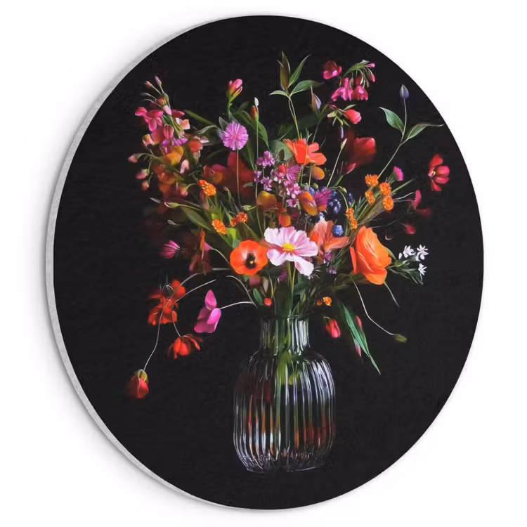 Akoestisch schilderij rond - Boeket - Veldbloemen - Vaas — 1