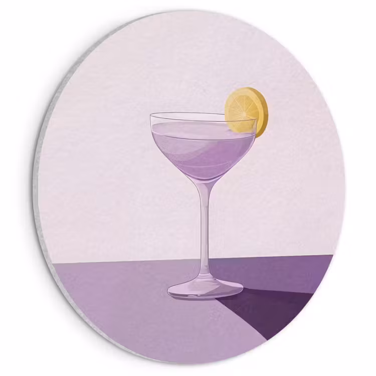 Akoestisch schilderij rond - Cocktail - Paars - Minimalistisch - Citroen — 1