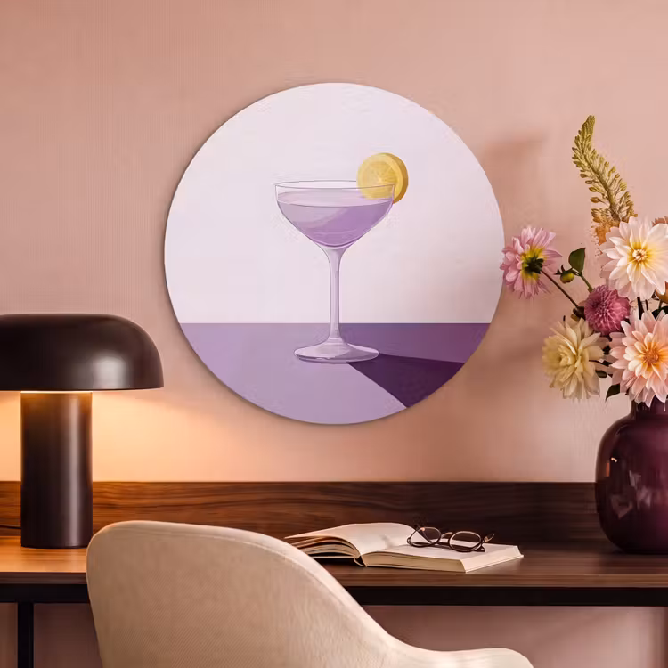 Akoestisch schilderij rond - Cocktail - Paars - Minimalistisch - Citroen — 2
