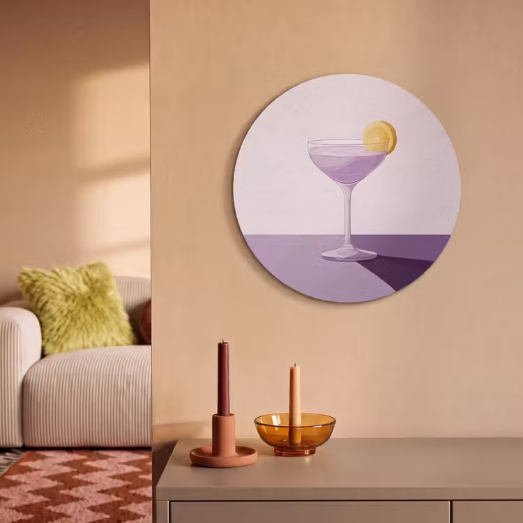 Akoestisch schilderij rond - Cocktail - Paars - Minimalistisch - Citroen — 3