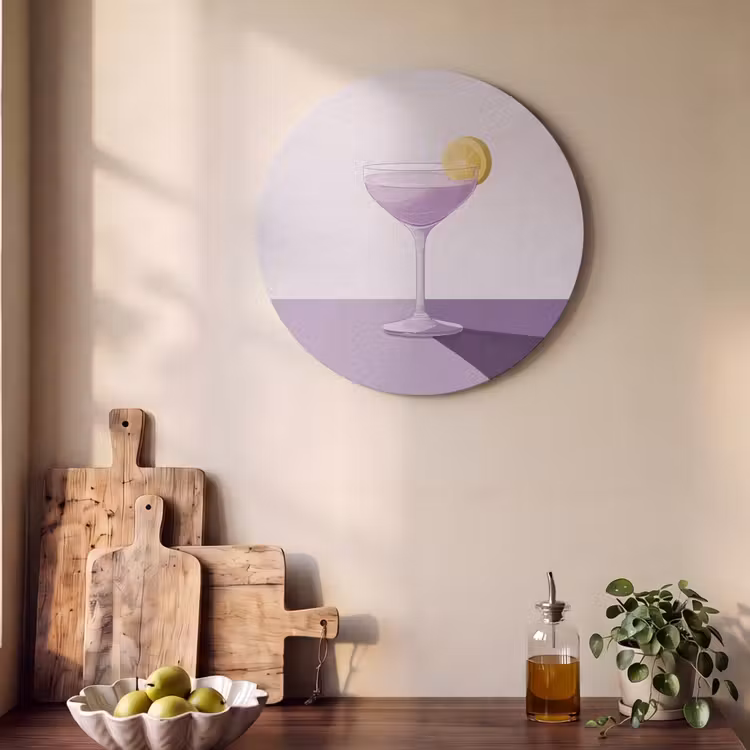 Akoestisch schilderij rond - Cocktail - Paars - Minimalistisch - Citroen — 4