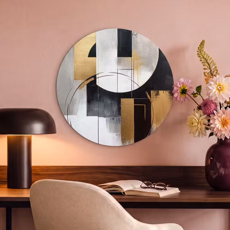 Akoestisch schilderij rond - Abstract - Goud - Zilver - Vormen - Aesthetic — 2