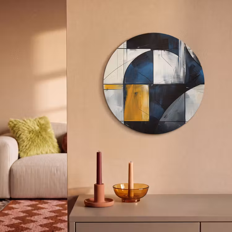 Akoestisch schilderij rond - Abstract - Vormen - Goud - Blauw - Geometrisch — 3