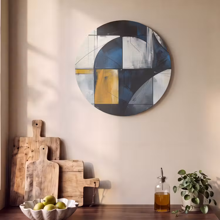 Akoestisch schilderij rond - Abstract - Vormen - Goud - Blauw - Geometrisch — 4