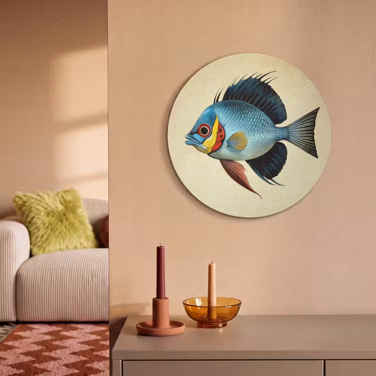 Akoestisch schilderij rond - Blauw - Kieuwen - Vis - Illustratie — 3
