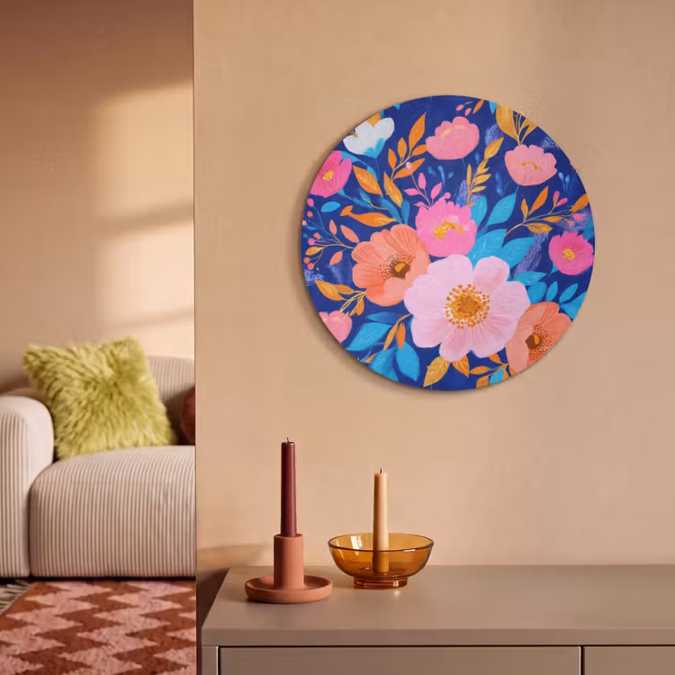 Akoestisch schilderij rond - Bloemen - Blauw - Roze — 3