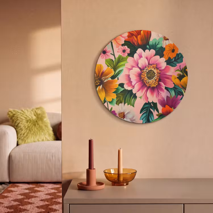 Akoestisch schilderij rond - Bloemen - Kleurrijk - Roze — 3