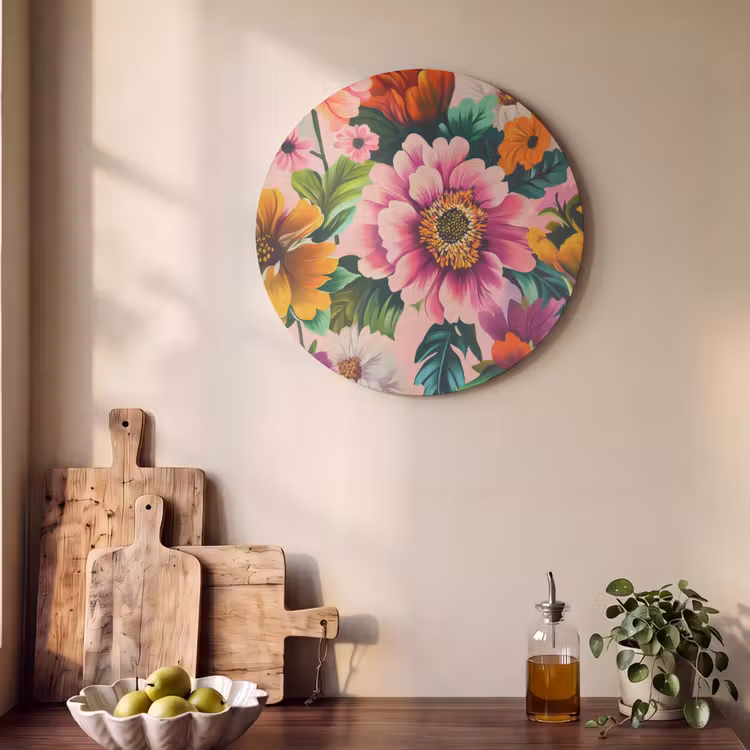 Akoestisch schilderij rond - Bloemen - Kleurrijk - Roze — 4