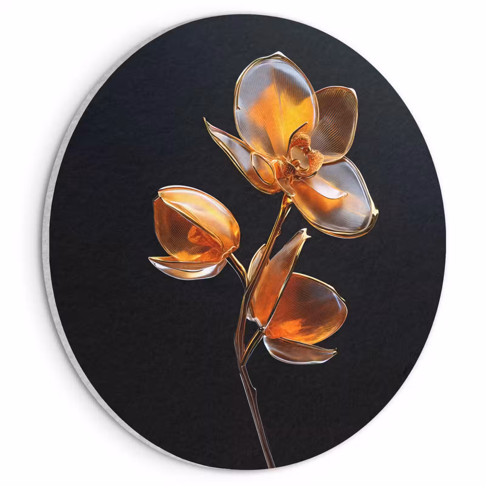 Akoestisch schilderij rond - Bloem - Orchidee - Oranje — 1