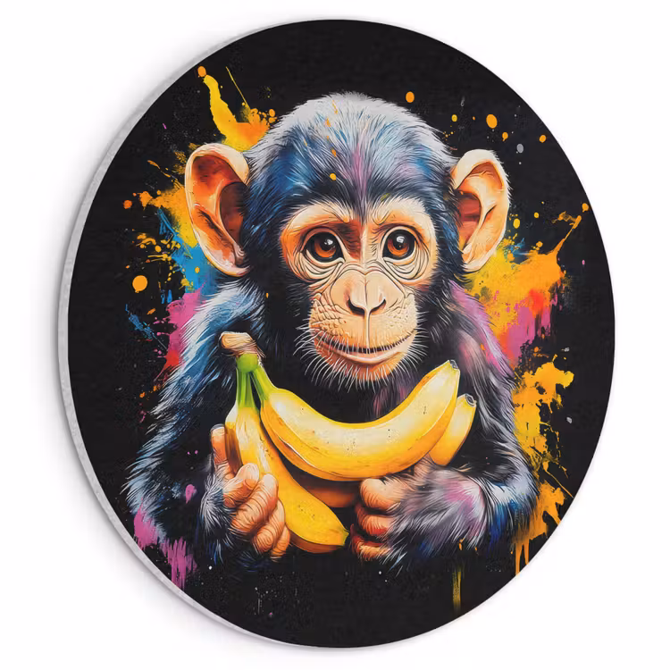 Akoestisch schilderij rond - Aap - Graffiti - Kleurrijk - Bananen - Modern — 1