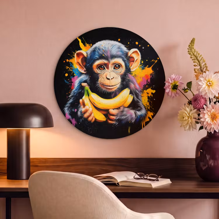 Akoestisch schilderij rond - Aap - Graffiti - Kleurrijk - Bananen - Modern — 2
