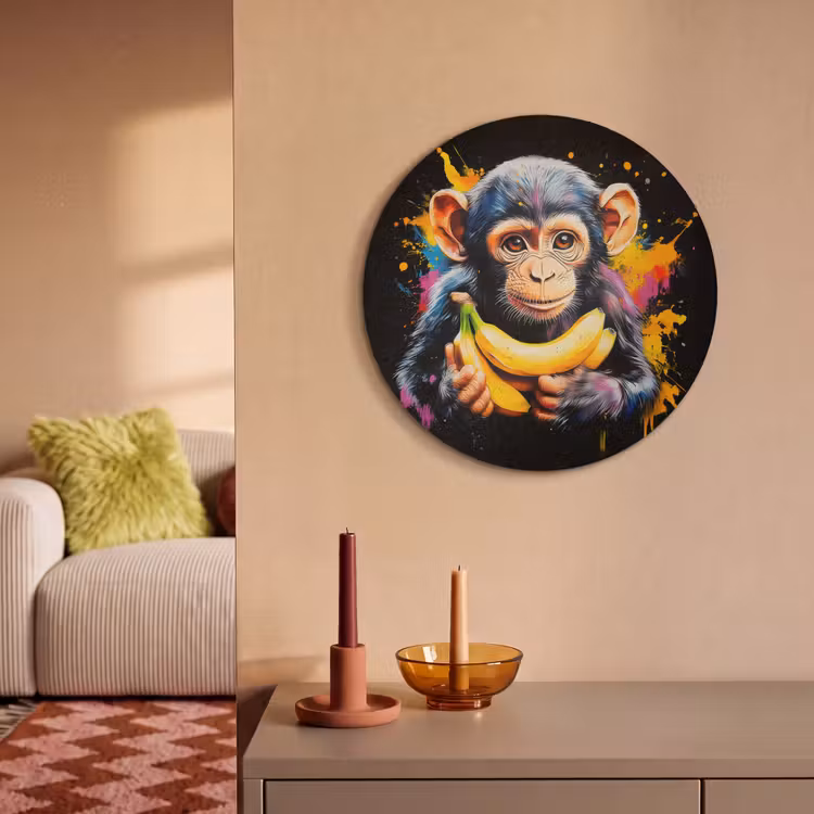 Akoestisch schilderij rond - Aap - Graffiti - Kleurrijk - Bananen - Modern — 3