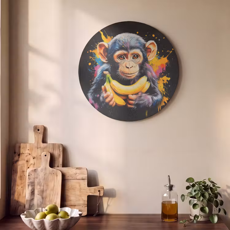 Akoestisch schilderij rond - Aap - Graffiti - Kleurrijk - Bananen - Modern — 4