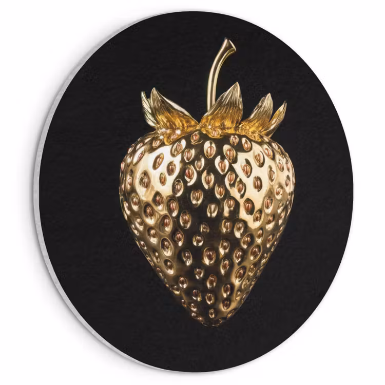 Akoestisch schilderij rond - Aardbei - Goud - Zwart - Chrome — 1