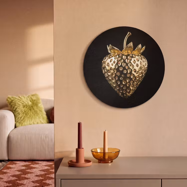 Akoestisch schilderij rond - Aardbei - Goud - Zwart - Chrome — 3