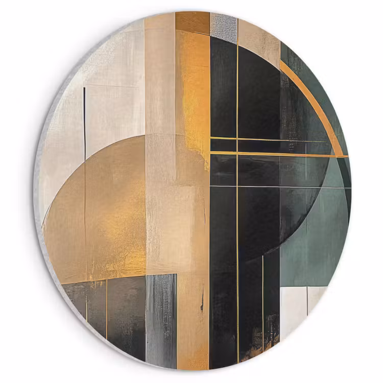 Akoestisch schilderij rond - Abstract - Goud - Brons - Groen - Vormen - Modern — 1