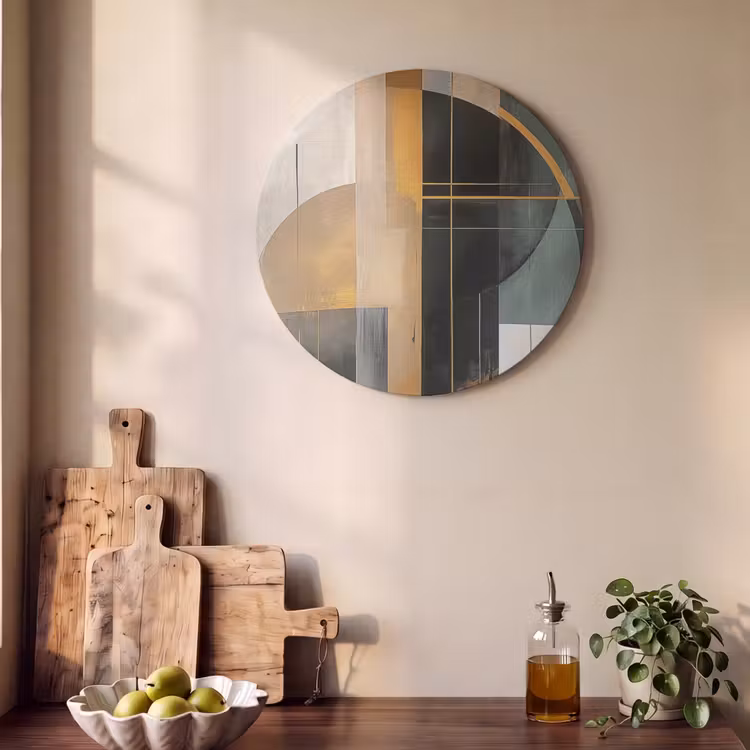Akoestisch schilderij rond - Abstract - Goud - Brons - Groen - Vormen - Modern — 4