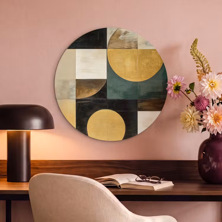 Akoestisch schilderij rond - Abstract - Goud - Brons - Vormen - Geometrisch — 2