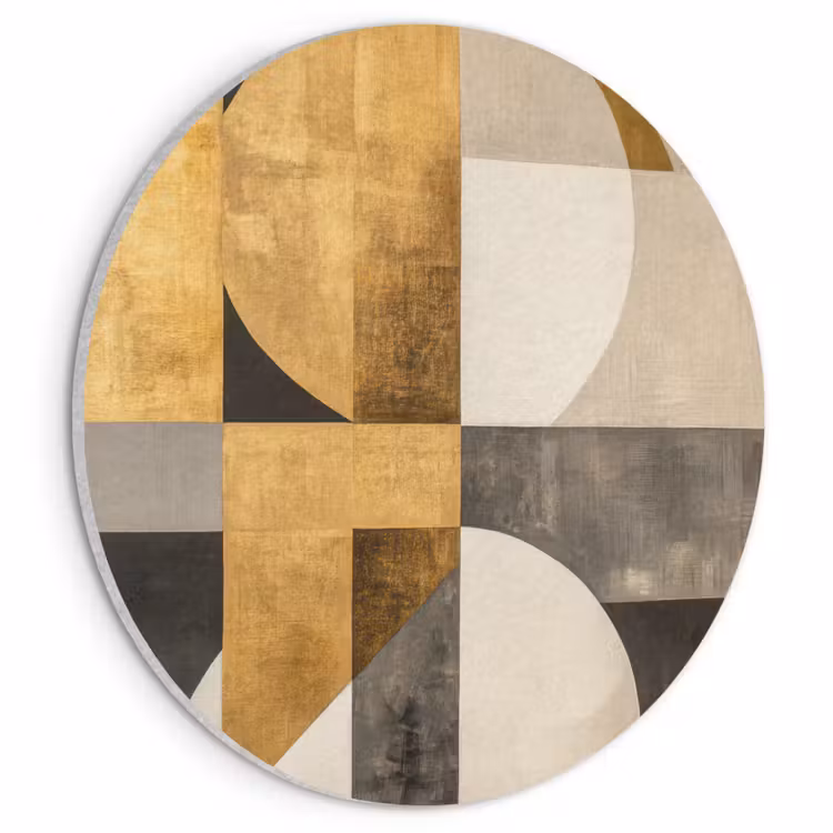 Akoestisch schilderij rond - Abstract - Goud - Grijs - Vormen - Geometrisch — 1