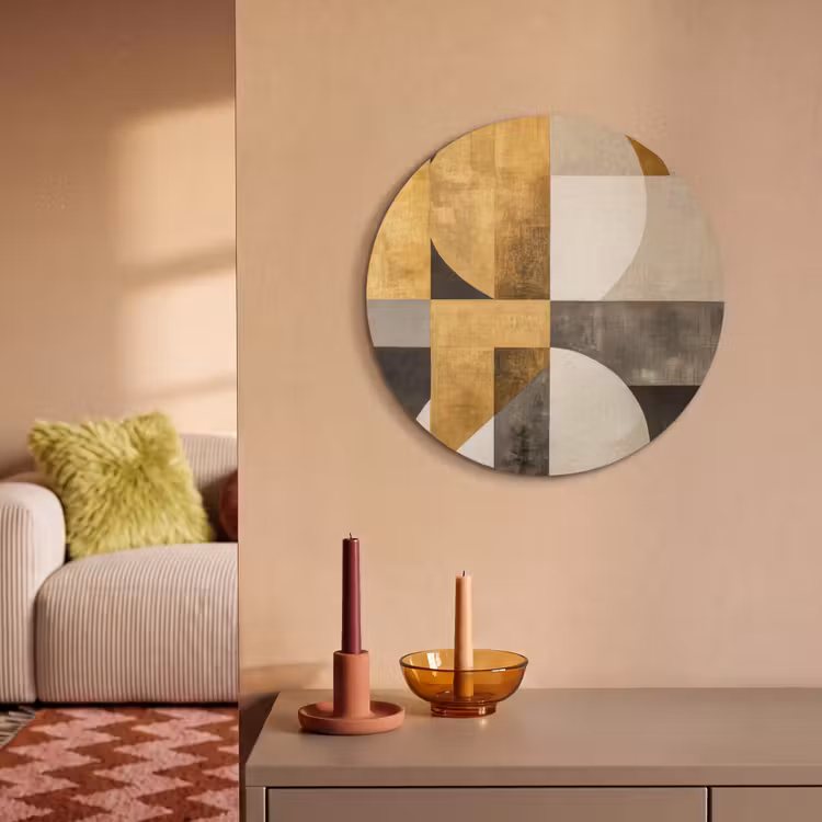 Akoestisch schilderij rond - Abstract - Goud - Grijs - Vormen - Geometrisch — 3