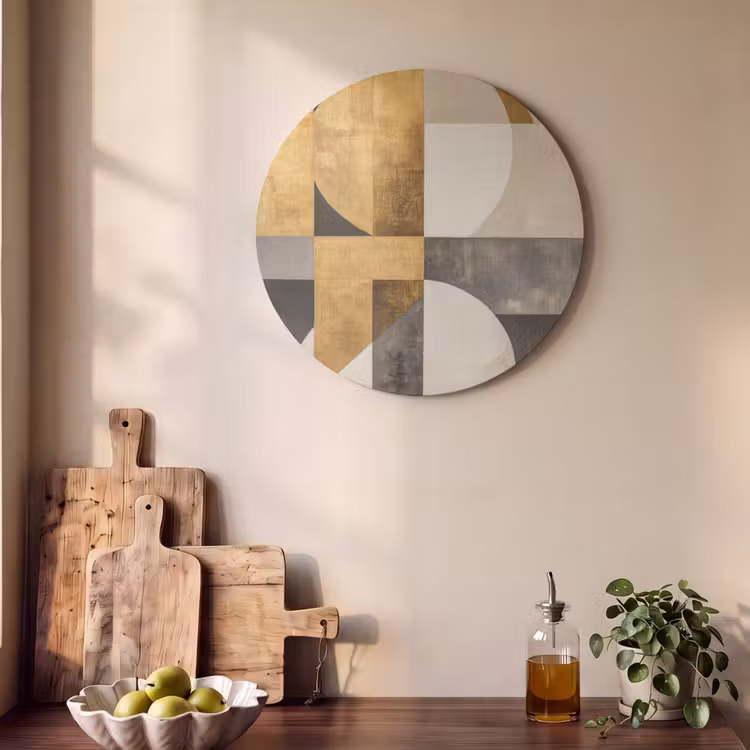 Akoestisch schilderij rond - Abstract - Goud - Grijs - Vormen - Geometrisch — 4