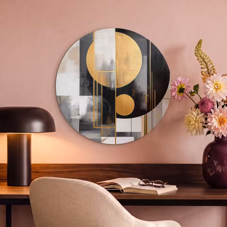 Akoestisch schilderij rond - Abstract - Goud - Zilver - Vormen - Aesthetic - Modern — 2