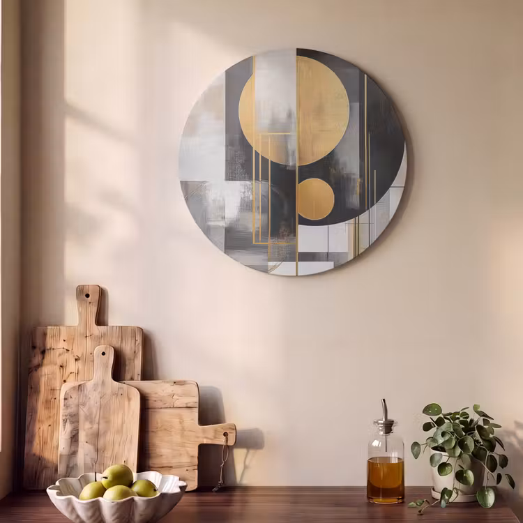Akoestisch schilderij rond - Abstract - Goud - Zilver - Vormen - Aesthetic - Modern — 4