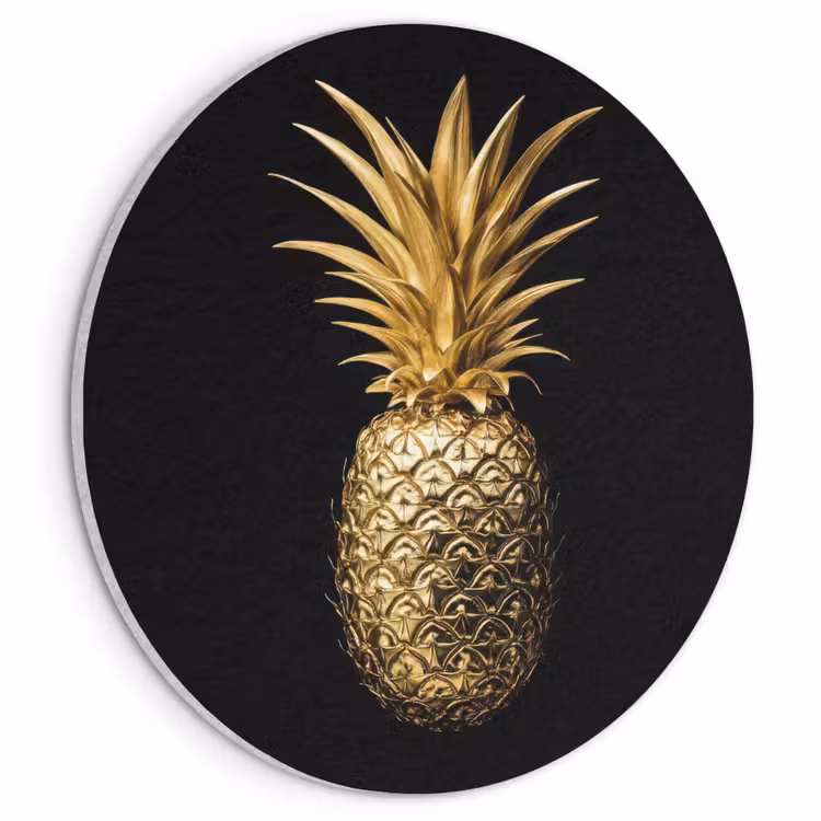 Akoestisch schilderij rond - Ananas - Zwart - Goud - Luxe — 1
