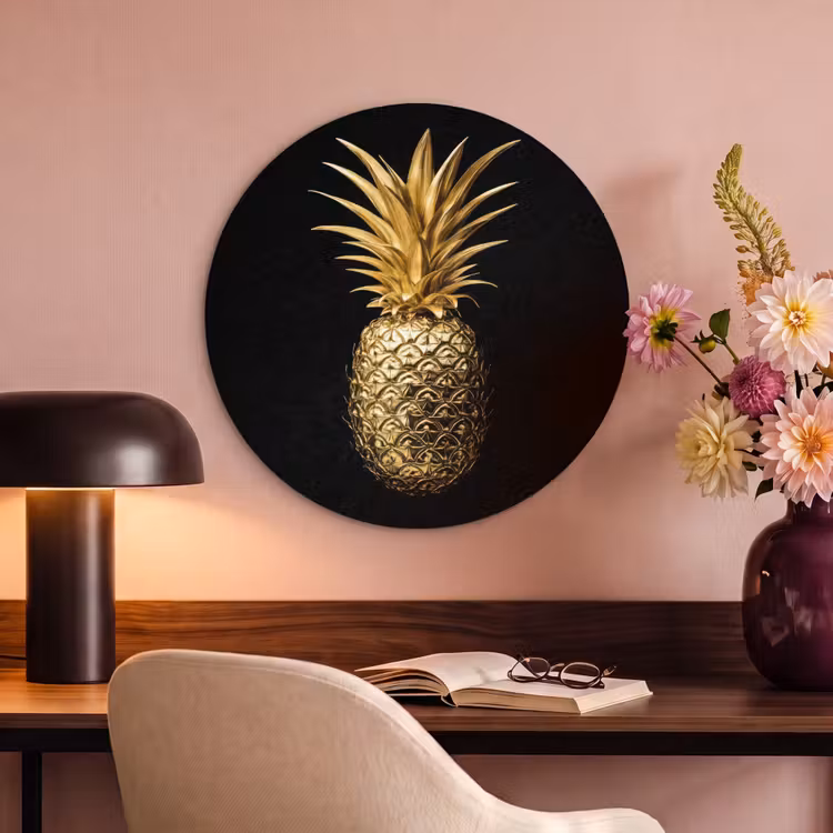 Akoestisch schilderij rond - Ananas - Zwart - Goud - Luxe — 2