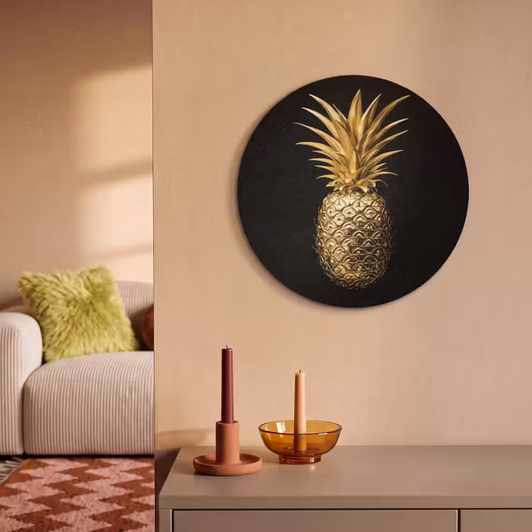 Akoestisch schilderij rond - Ananas - Zwart - Goud - Luxe — 3