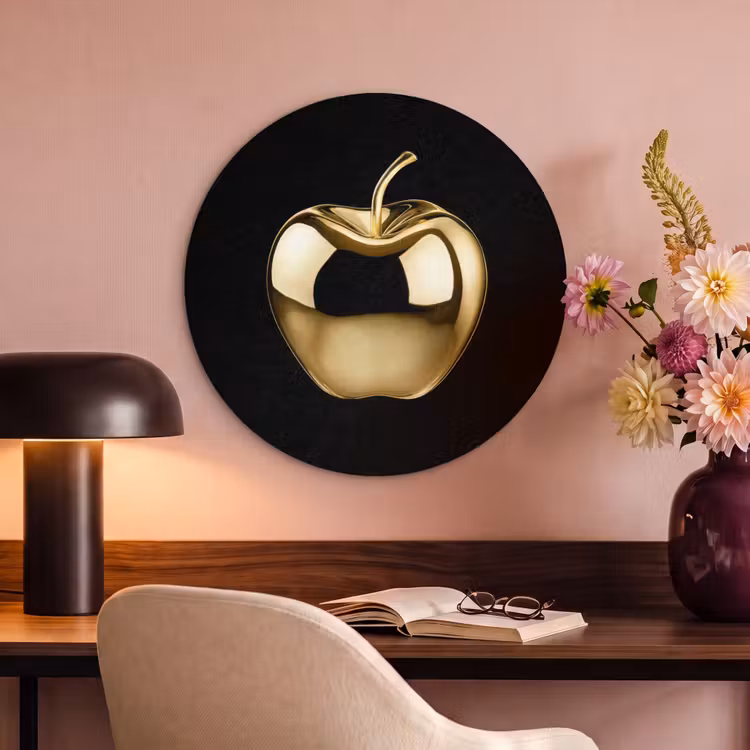 Akoestisch schilderij rond - Appel - Goud - Chrome - Zwart — 2