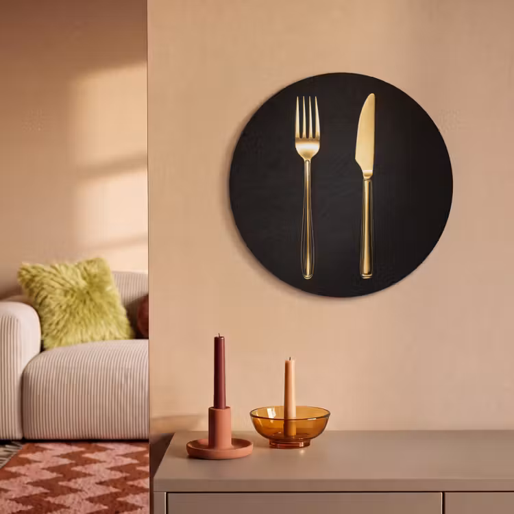 Akoestisch schilderij rond - Bestek - Goud - Mes - Vork — 3