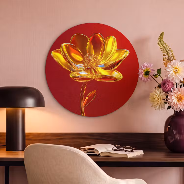 Akoestisch schilderij rond - Bloem - Goud - Glazen — 2