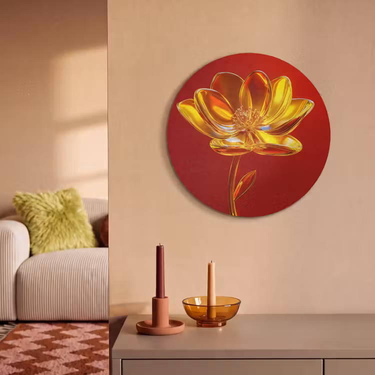 Akoestisch schilderij rond - Bloem - Goud - Glazen — 3
