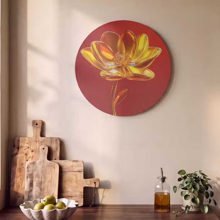 Akoestisch schilderij rond - Bloem - Goud - Glazen — 4