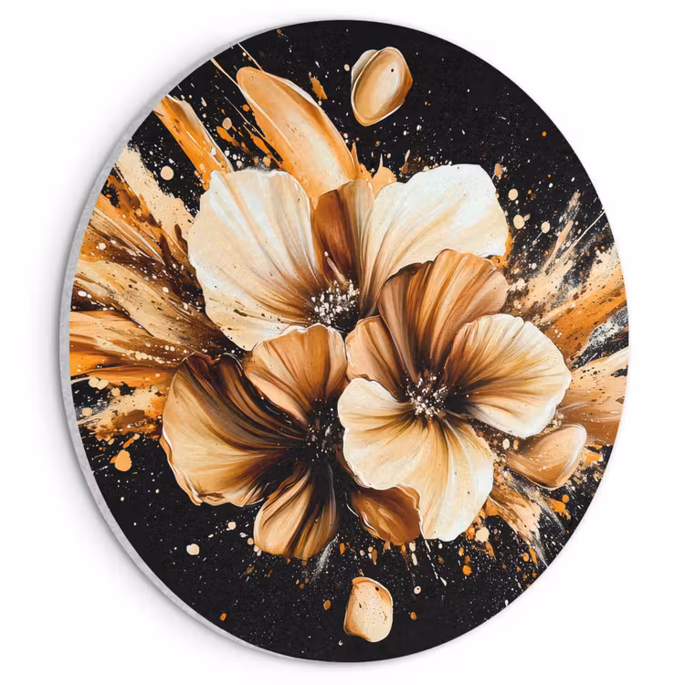 Akoestisch schilderij rond - Bloemen - Goud - Graffiti - Zwart - Abstract — 1