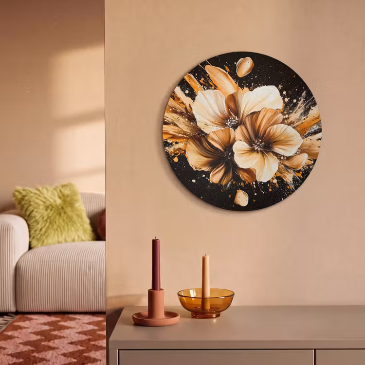 Akoestisch schilderij rond - Bloemen - Goud - Graffiti - Zwart - Abstract — 3