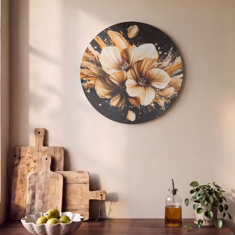 Akoestisch schilderij rond - Bloemen - Goud - Graffiti - Zwart - Abstract — 4