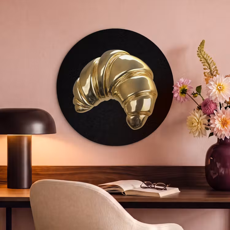 Akoestisch schilderij rond - Croissant - Brood - Goud - Zwart — 2