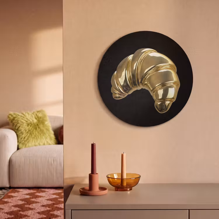 Akoestisch schilderij rond - Croissant - Brood - Goud - Zwart — 3