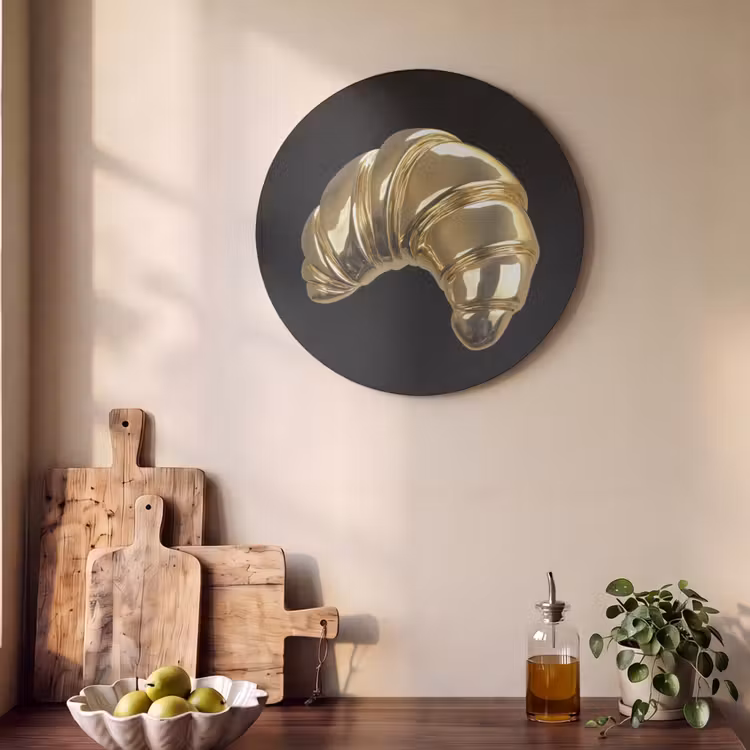 Akoestisch schilderij rond - Croissant - Brood - Goud - Zwart — 4
