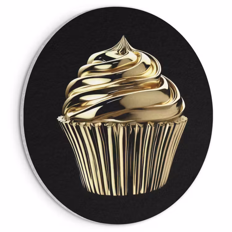 Akoestisch schilderij rond - Cupcake - Eten - Goud - Zwart — 1