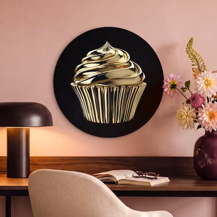 Akoestisch schilderij rond - Cupcake - Eten - Goud - Zwart — 2